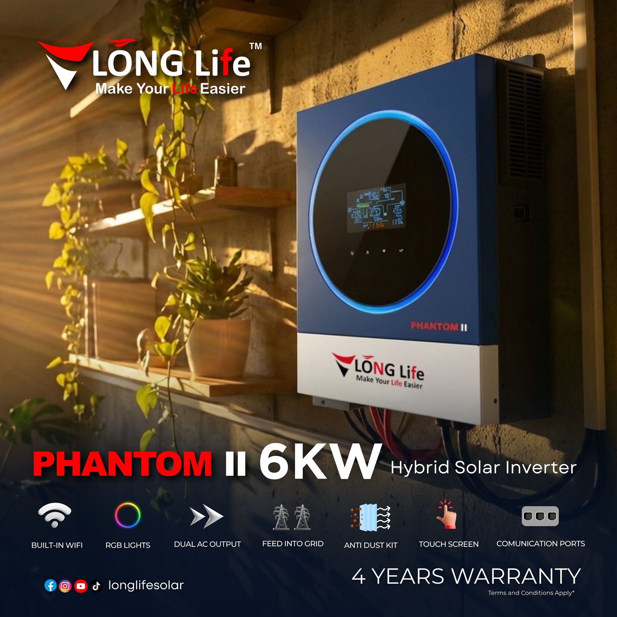 LONG - Long Life Phantom II 6KW Hybrid Inverter , Seamless Power, Smart ...
