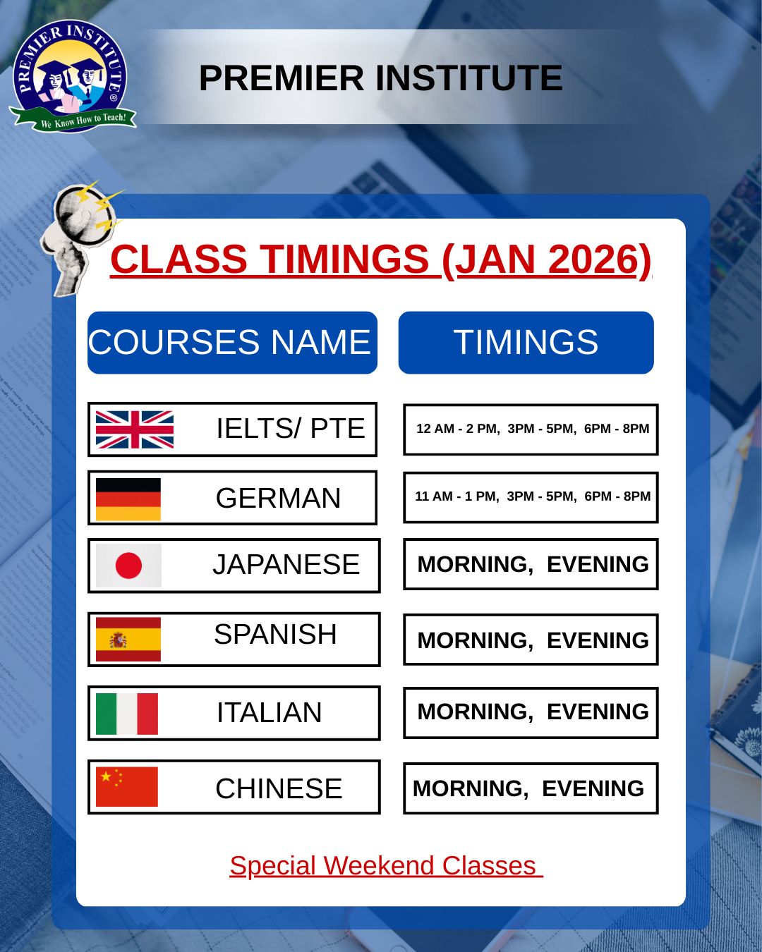 📢 January 2026 Class Timings... - Premier Institute | Facebook