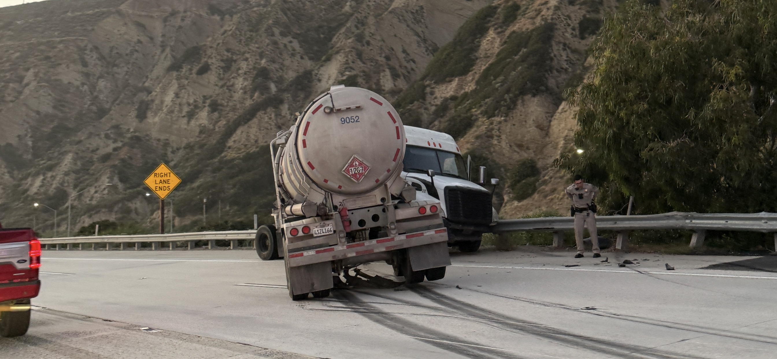 Jackknifed truck accident on highway near Ventura