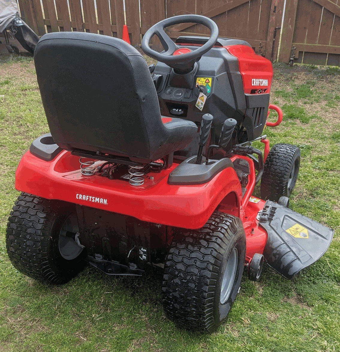 Craftsman T2400 Riding Mower - w/ Bagger and Push Blade. Shows 14 hours ...