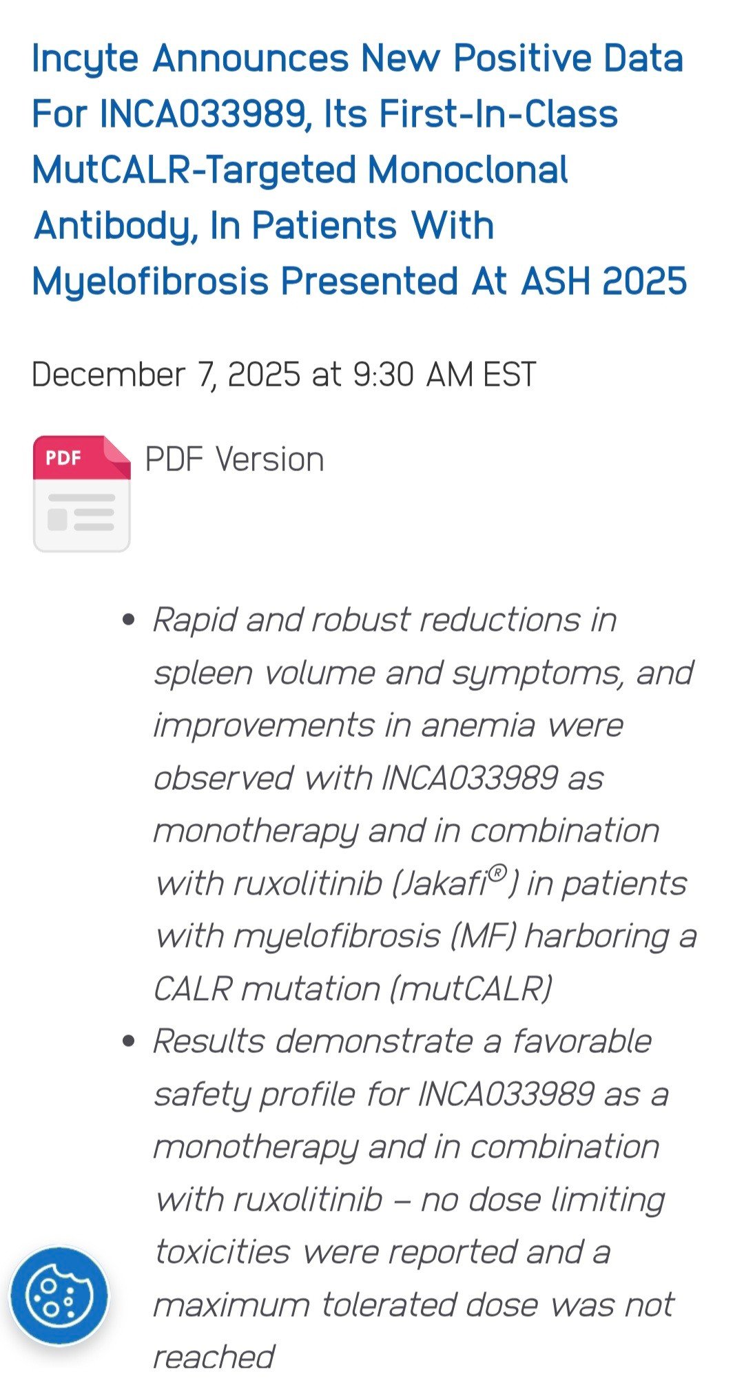 PV Reporter - Incyte Announces New Positive Data for... | Facebook