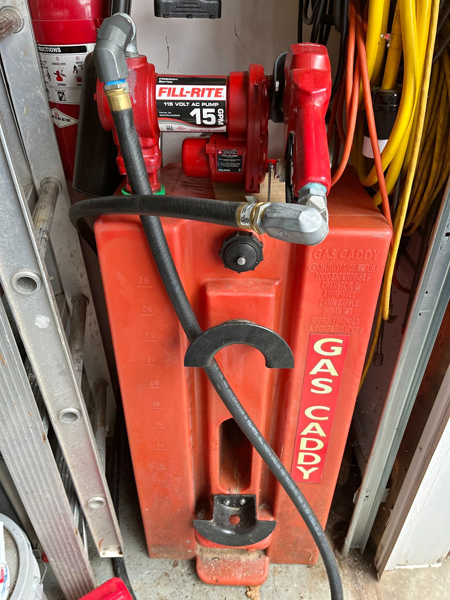 Fill-Rite FR-600H USA Made 120V Gas Pump mounted on 28 gallon Gas Caddy ...