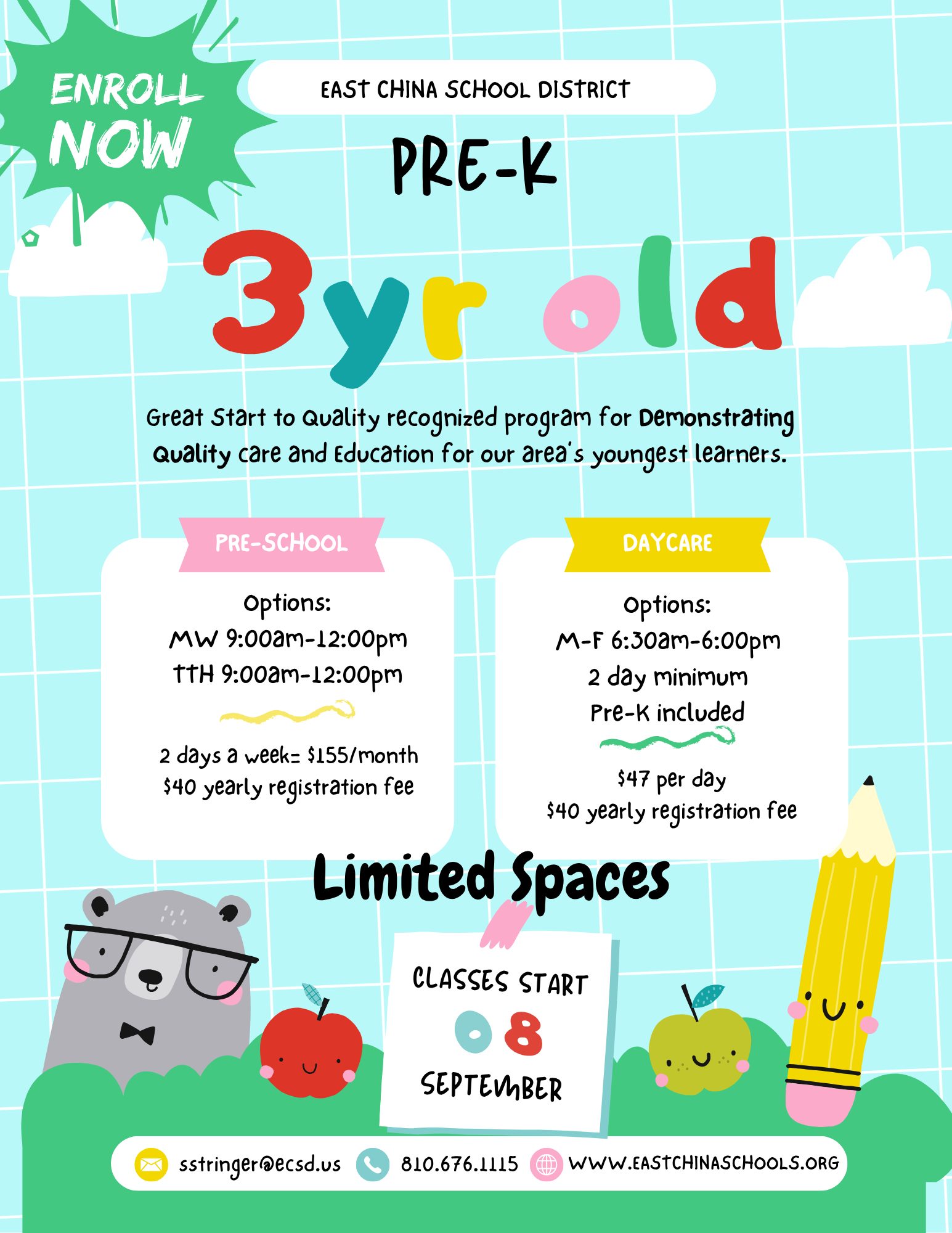 East - Registration is now open for the 3-year-old Pre-K! For more ...