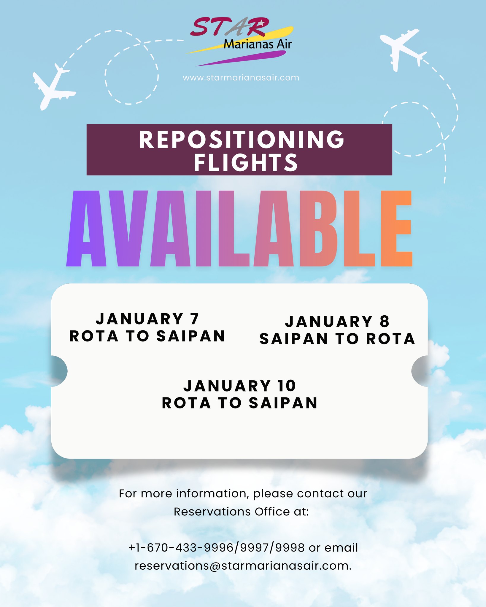 STAR Marianas Air, Inc. - Hafa Adai! We have available re positioning ...