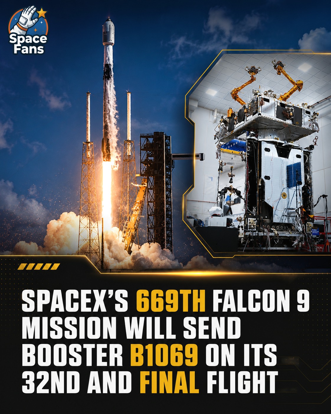 One final flight for a veteran Falcon 9 booster. 🚀 Booster B1069