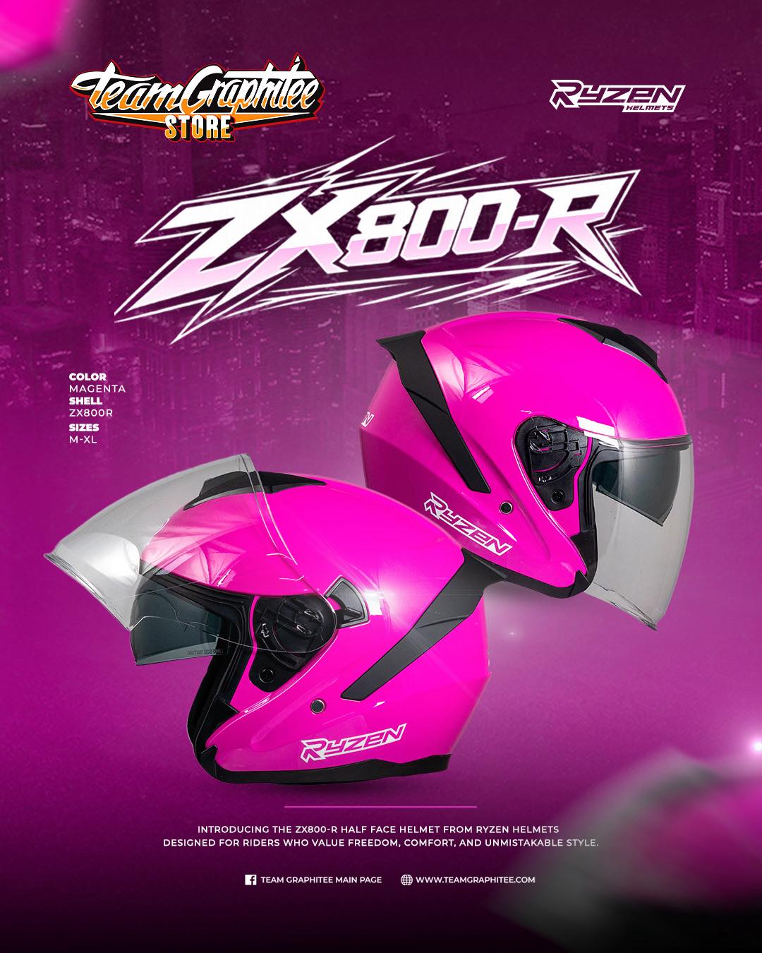 RYZEN ZX800R Mono – Magenta Bold looks. Ready for every ride