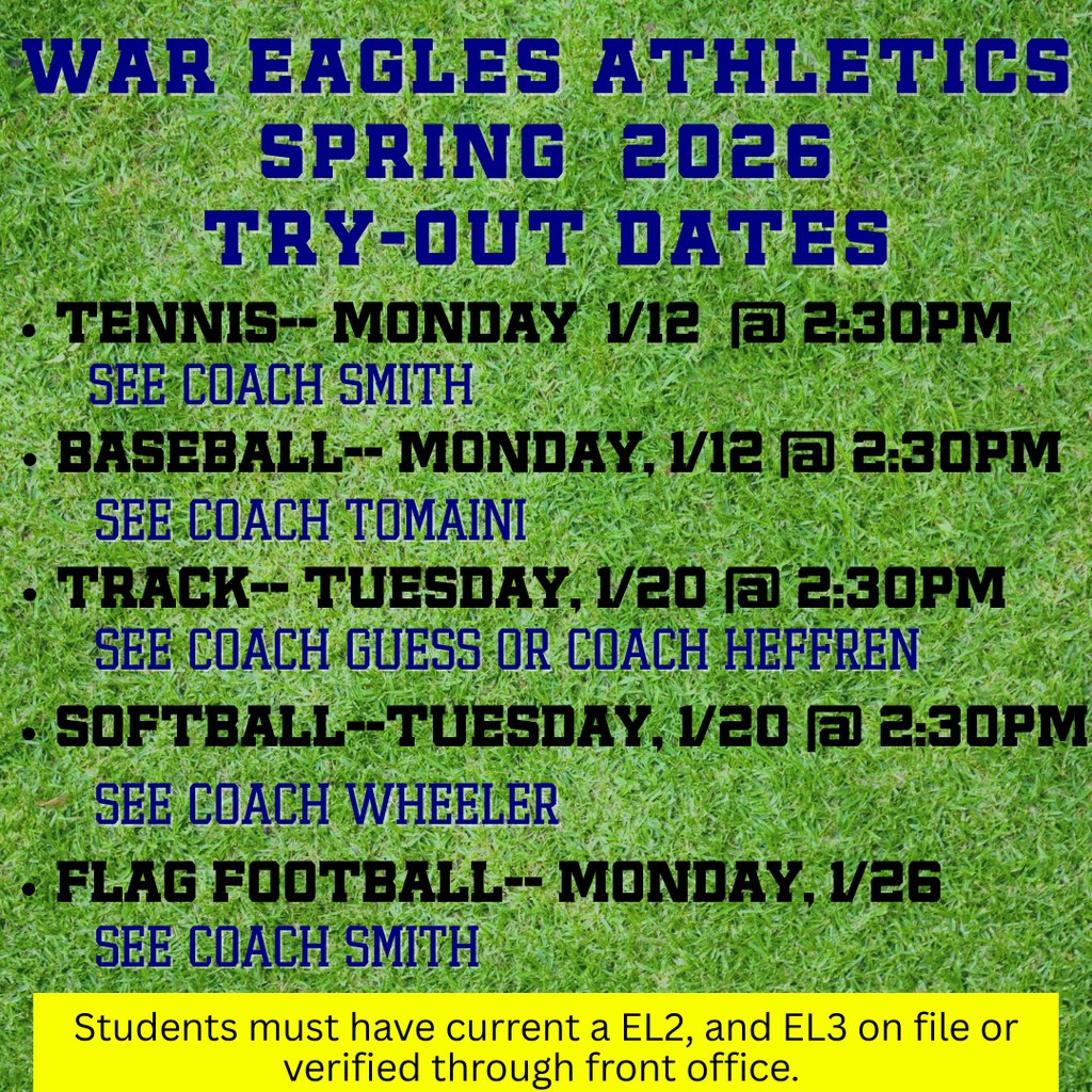 Wakulla - War Eagles Athletics | Spring 2026 Tryouts Check out the ...