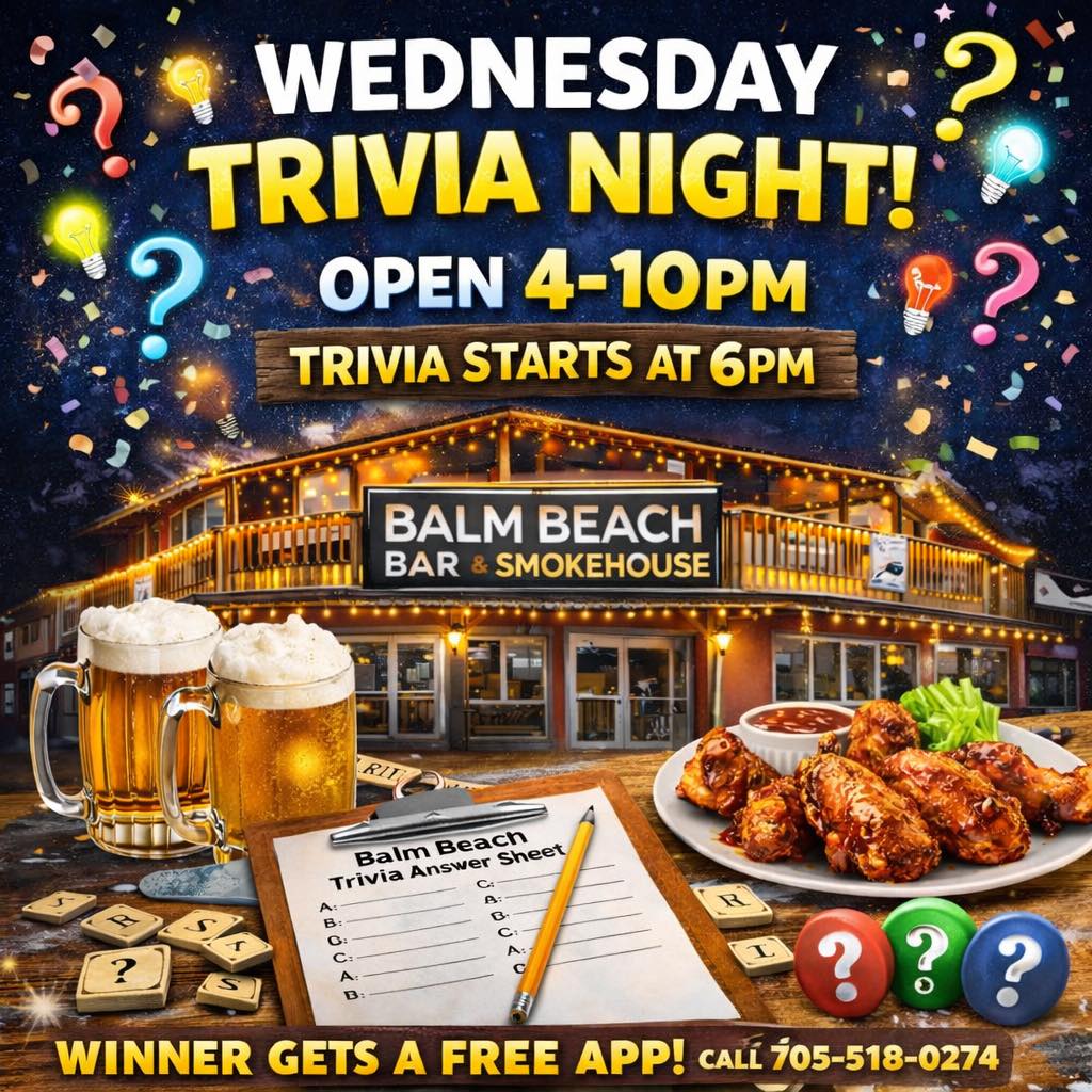 🍗🧠 WEDNESDAY WING & TRIVIA... - Balm Beach Bar & Smokehouse | Facebook