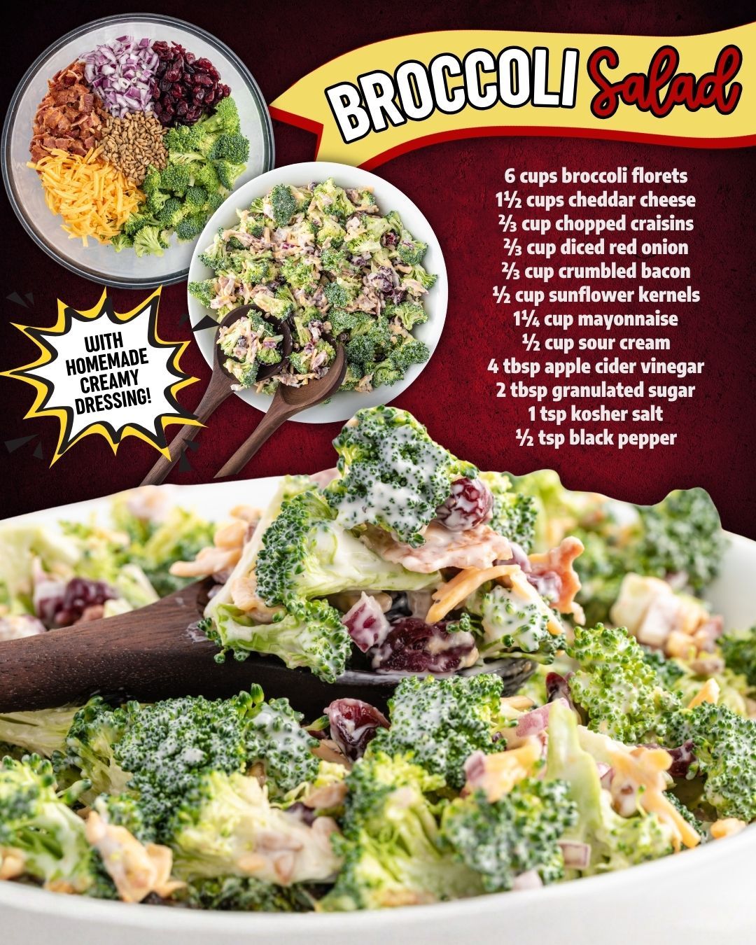 Princess - CREAMY BROCCOLI SALAD WITH BACON! Salad 🥦 6 cups broccoli ...