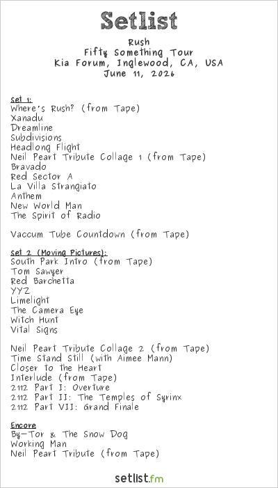 RUSH's setlist from night three of their reunion tour at Kia Forum