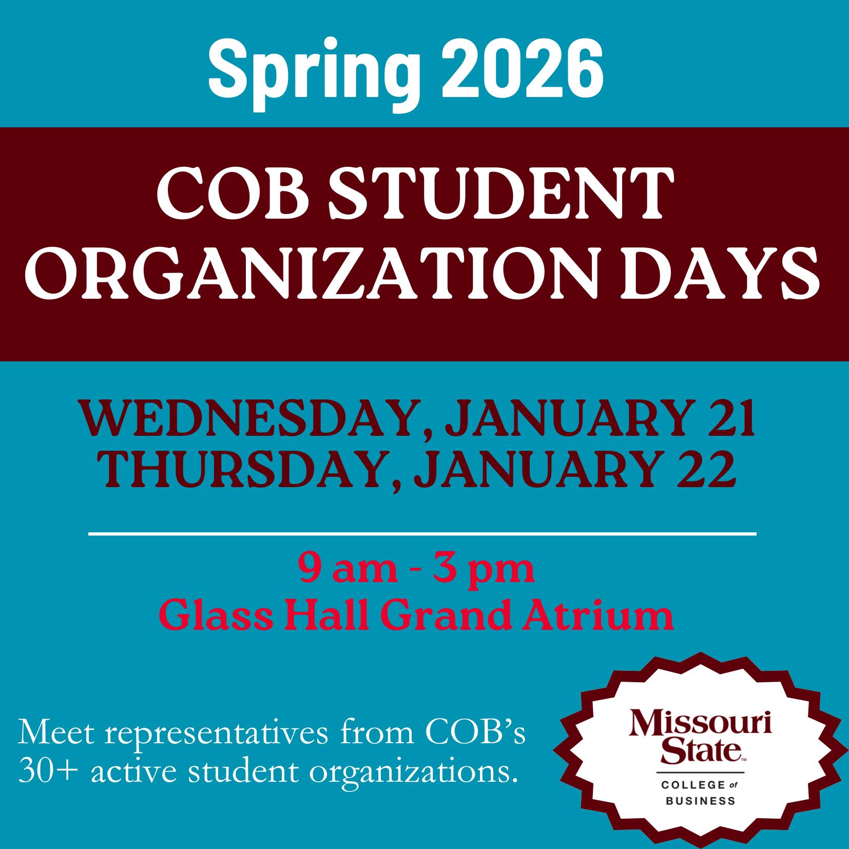 MSU - This week visit the Glass Hall Atrium for COB Student Org Days! 🎉 ...