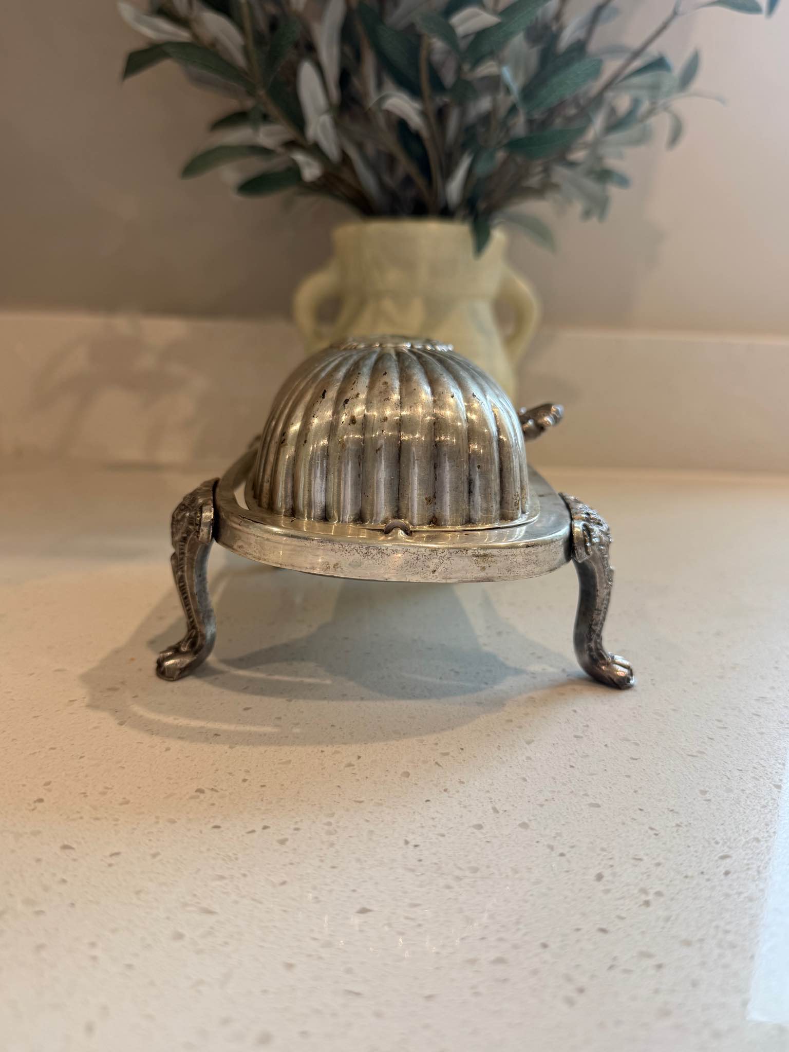 F.B. Rogers Silver Co 357 Antique Hinged Butter Dish with Lion