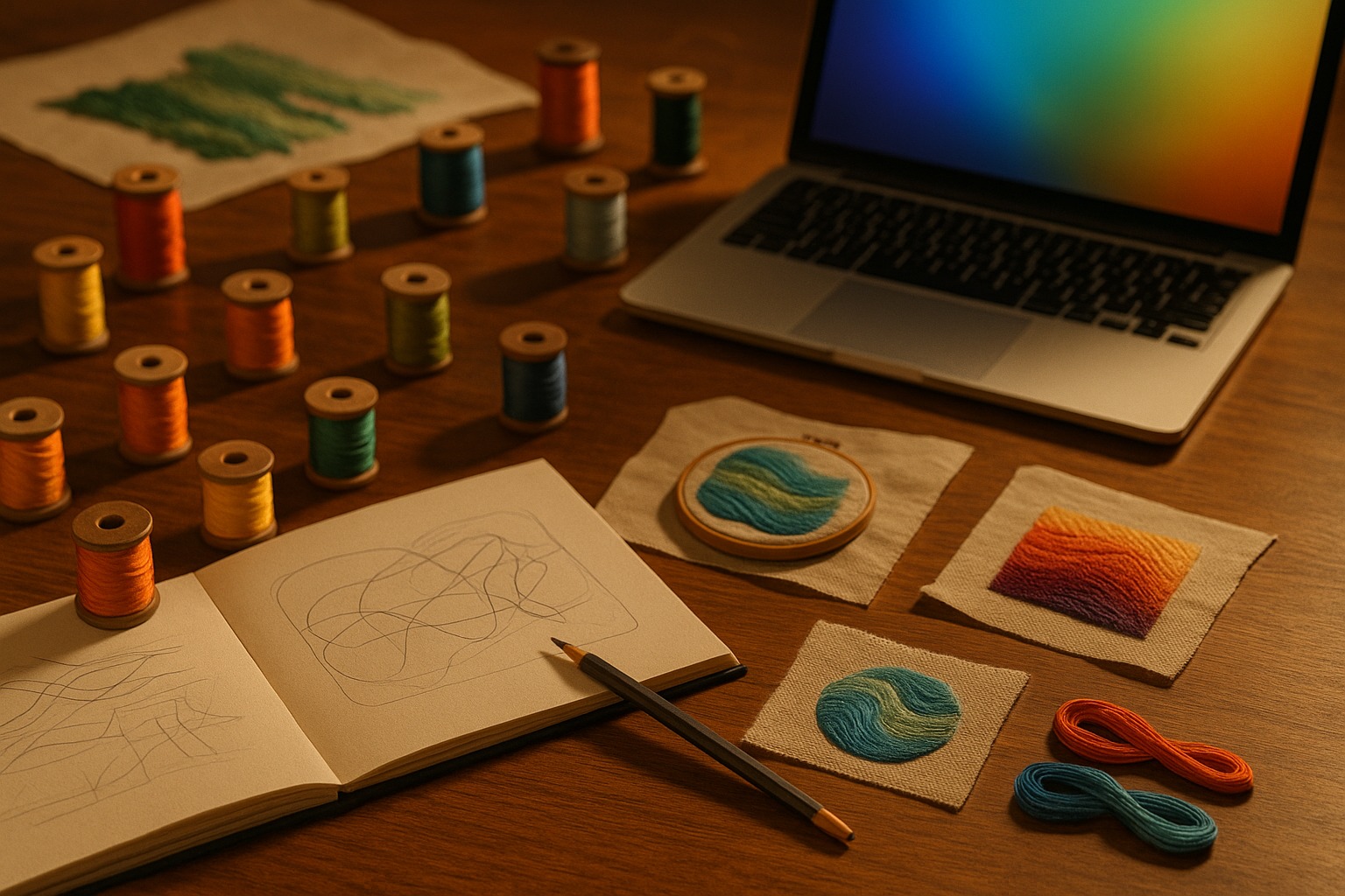 Susan - Behind the scenes: thread libraries in every hue, test swatches ...