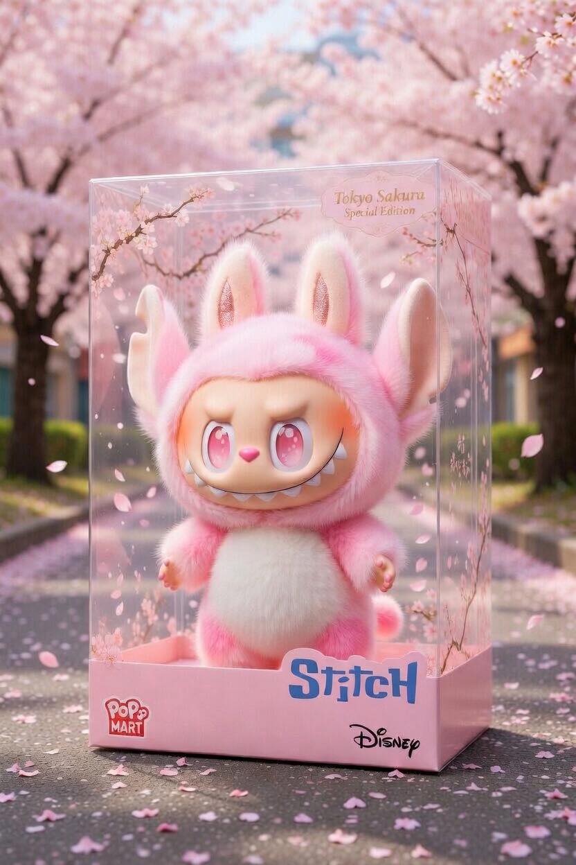 世界に50枚限定　スポンジボブポスター　JAPAN SAKURA PINK Tokyo Sakura Special 🌸💗 Labubu x Stitch in the sweetest pink