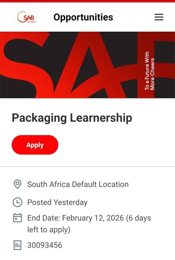 SAB Packaging Learnership Apply... - Lérnàrd Alkemist | Facebook