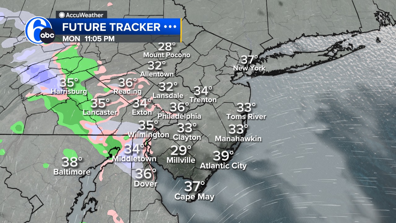 6abc - FUTURE TRACKER Shows a light rain/wet snow moving through the ...