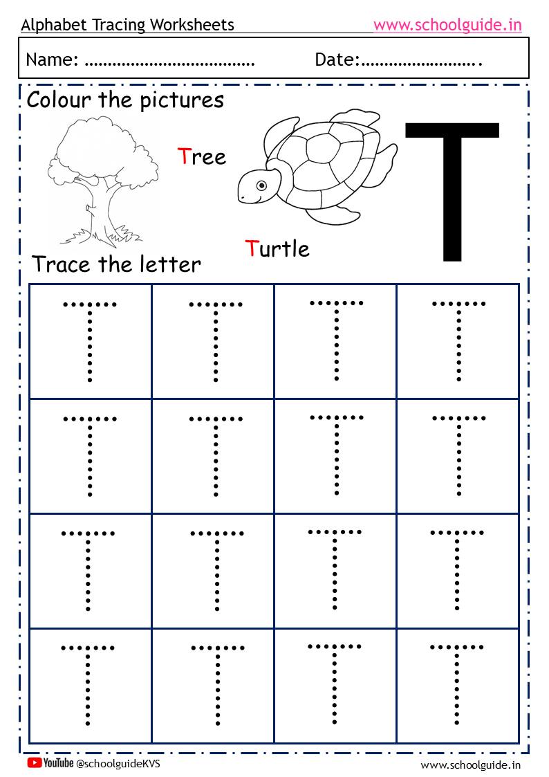 Trace and Colour Letter T Alphabet... - Worksheets for Kids
