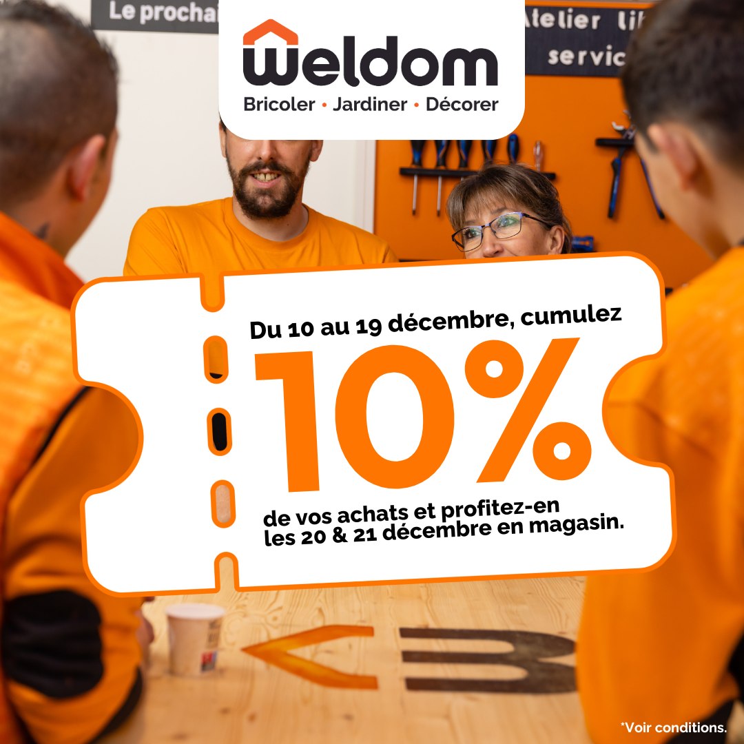 Weldom - 𝗣𝗔𝗥 𝗜𝗖𝗜 𝗟𝗘𝗦 𝗕𝗢𝗡𝗦 𝗣𝗟𝗔𝗡𝗦 🔔 Pour tous vos achats effectués du 10 ...