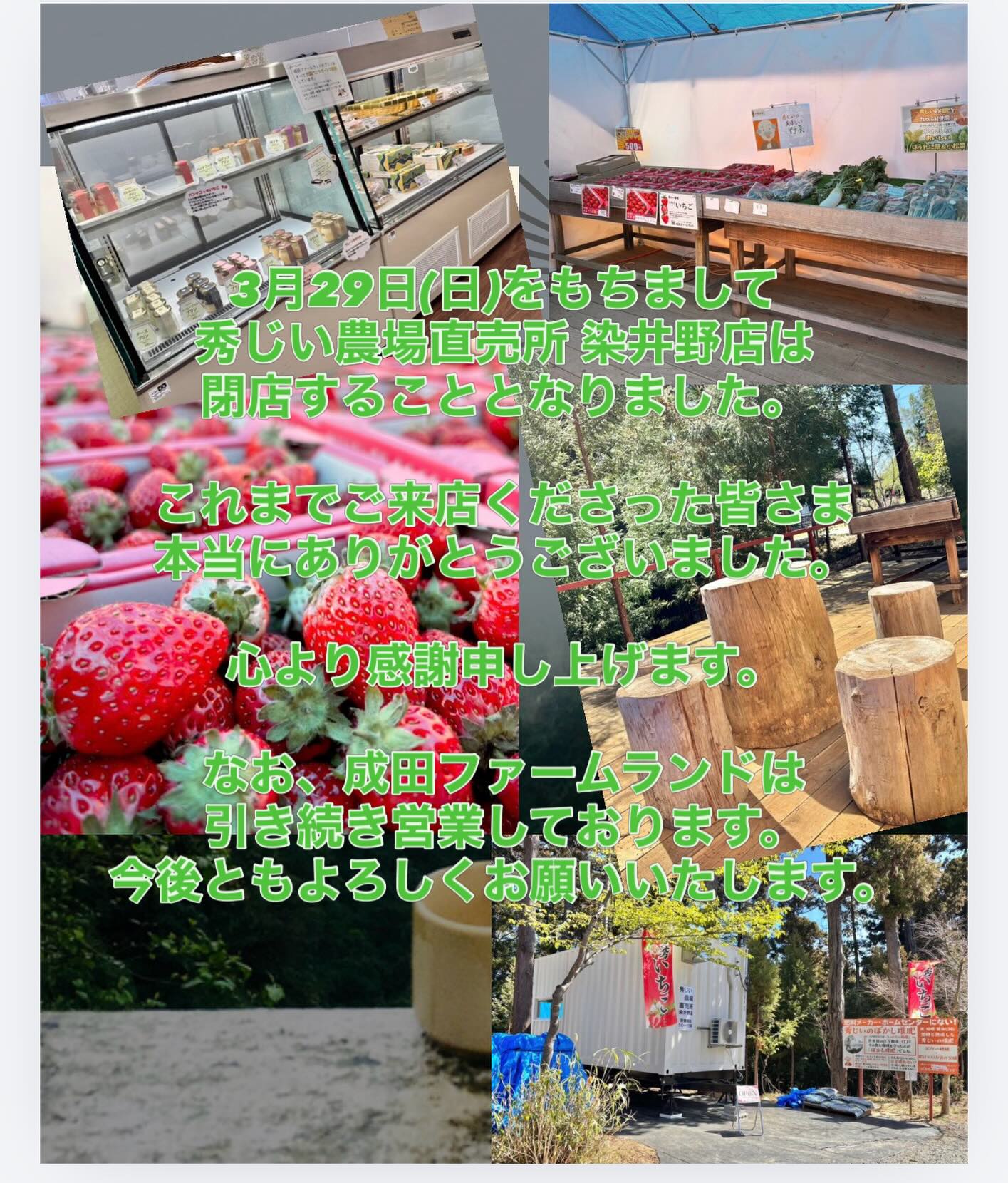 いつもご利用頂きありがとうございます。 秀じい農場 直売所 染井野⁡店