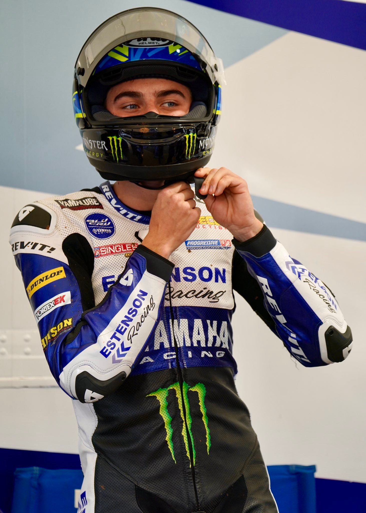 Estenson Racing's Tom Drane prepares for motorcycle race