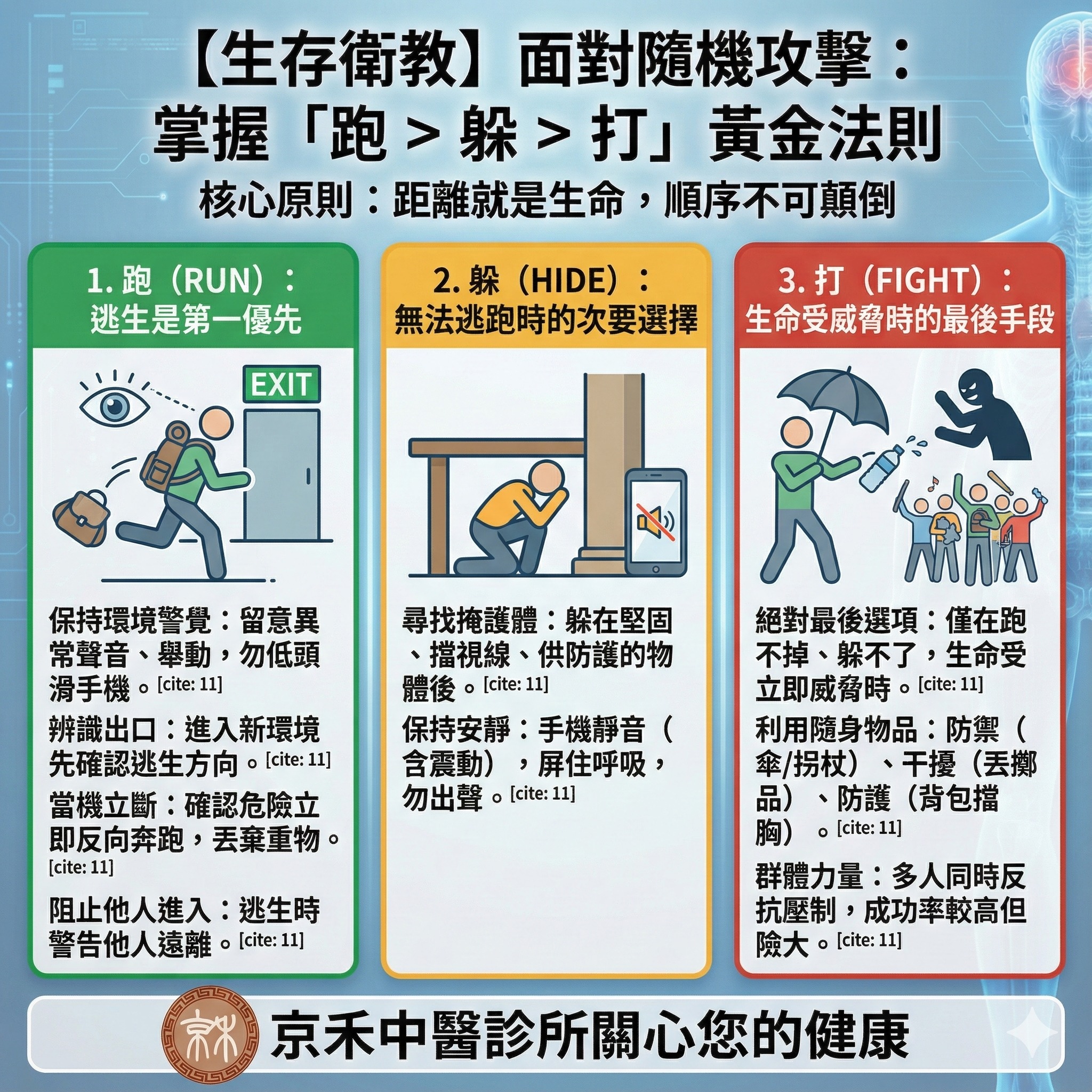 京禾中醫 - 國際間對於「主動攻擊者（Active Attacker）」的應對準則（如美國國土安全部的「跑、躲、打」原則）以及緊急創傷醫療 ...