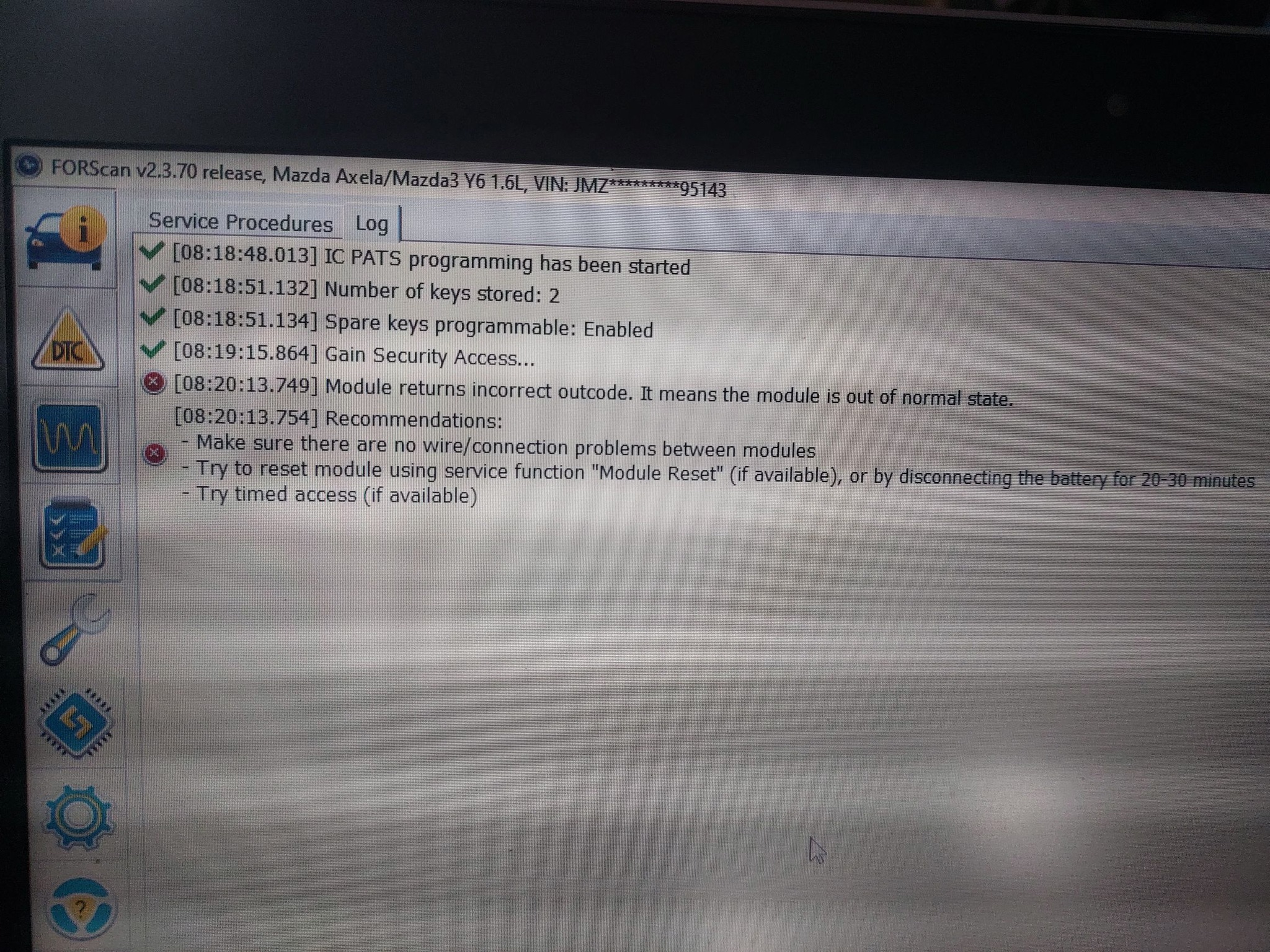 Mazda 3 IC PATS programming issues with FORScan