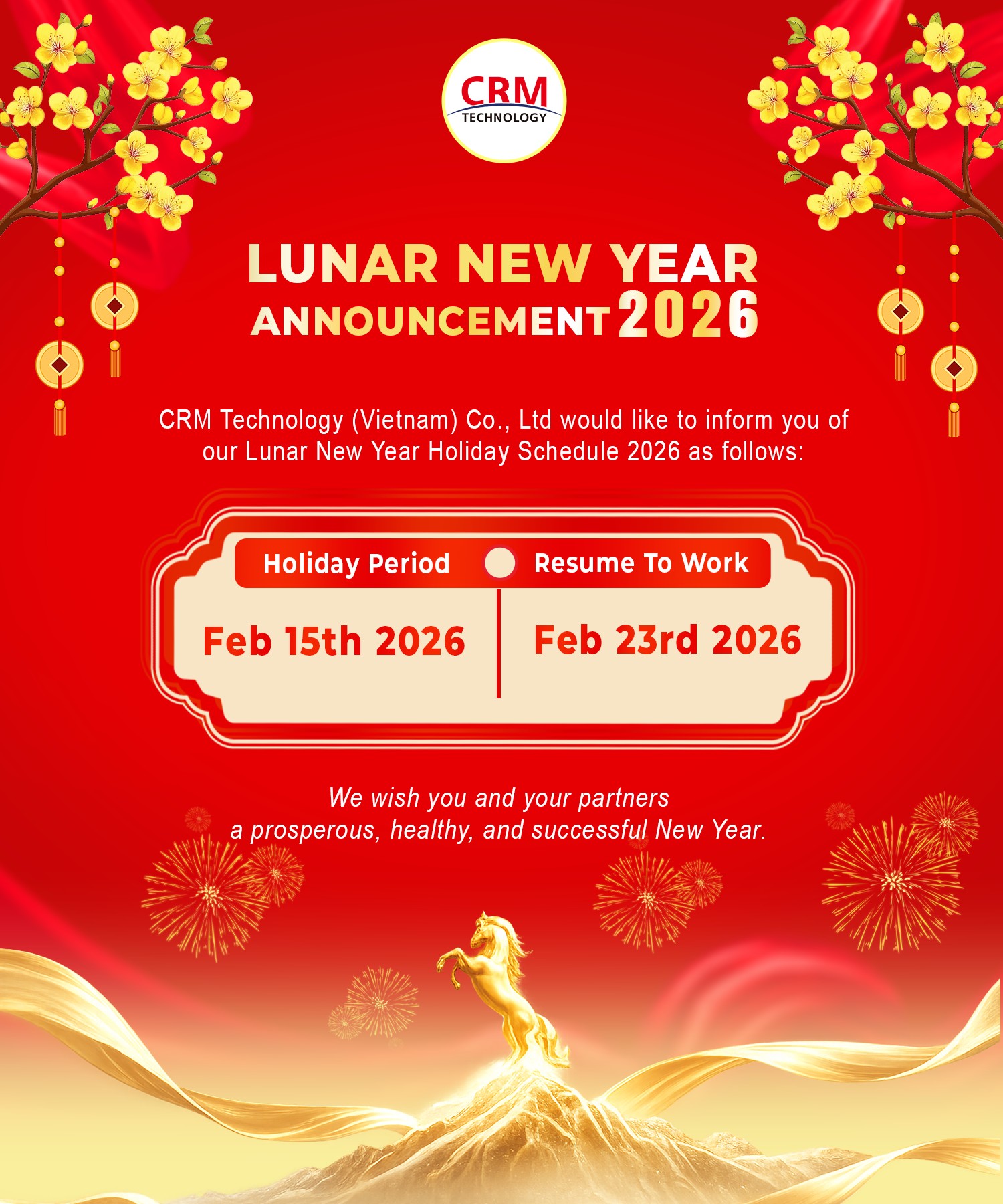 CRM - 🎉 Lunar New Year Holiday Announcement 2026 🎉 CRM Technology ...