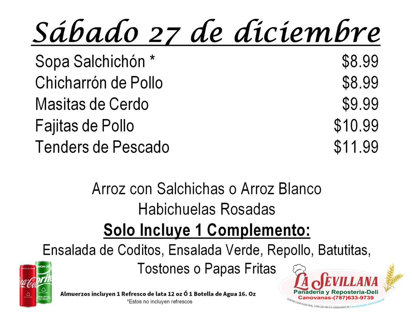 🥘 Menu 27... - La Sevillana Panaderia y Reposteria-Deli | Facebook