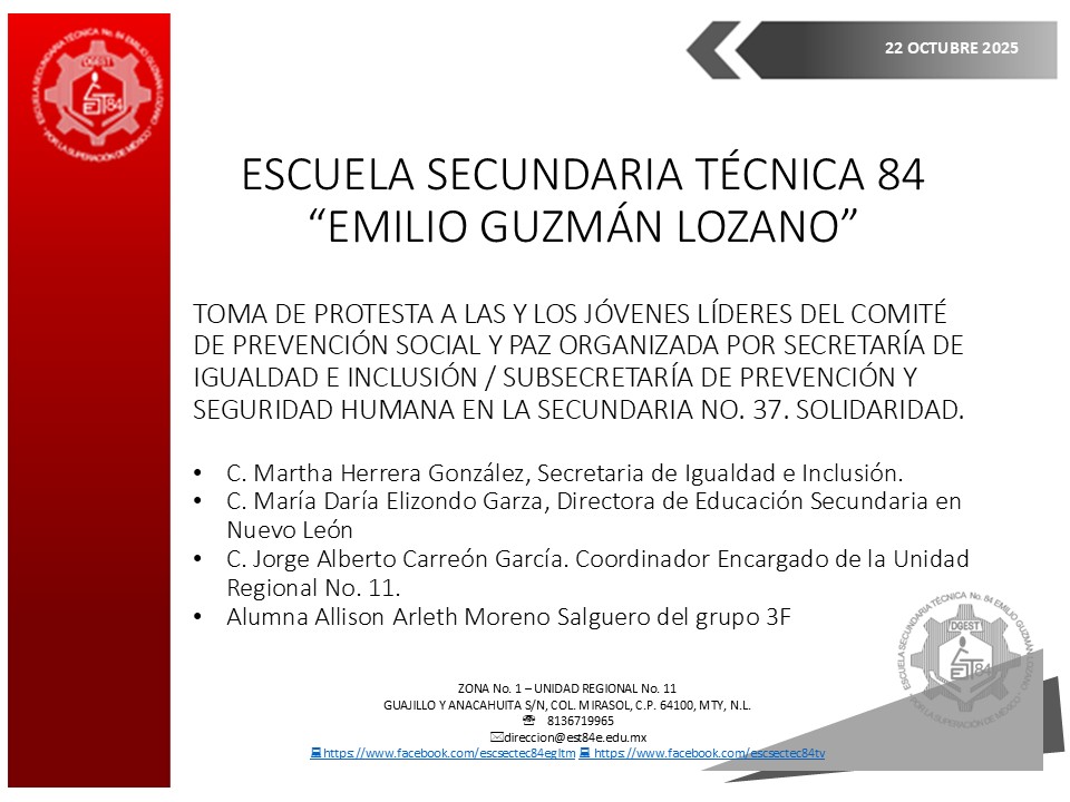 TOMA DE PROTESTA A LAS Y LOS JÓVENES LÍDERES DEL COMITÉ DE PREVENCIÓN ...