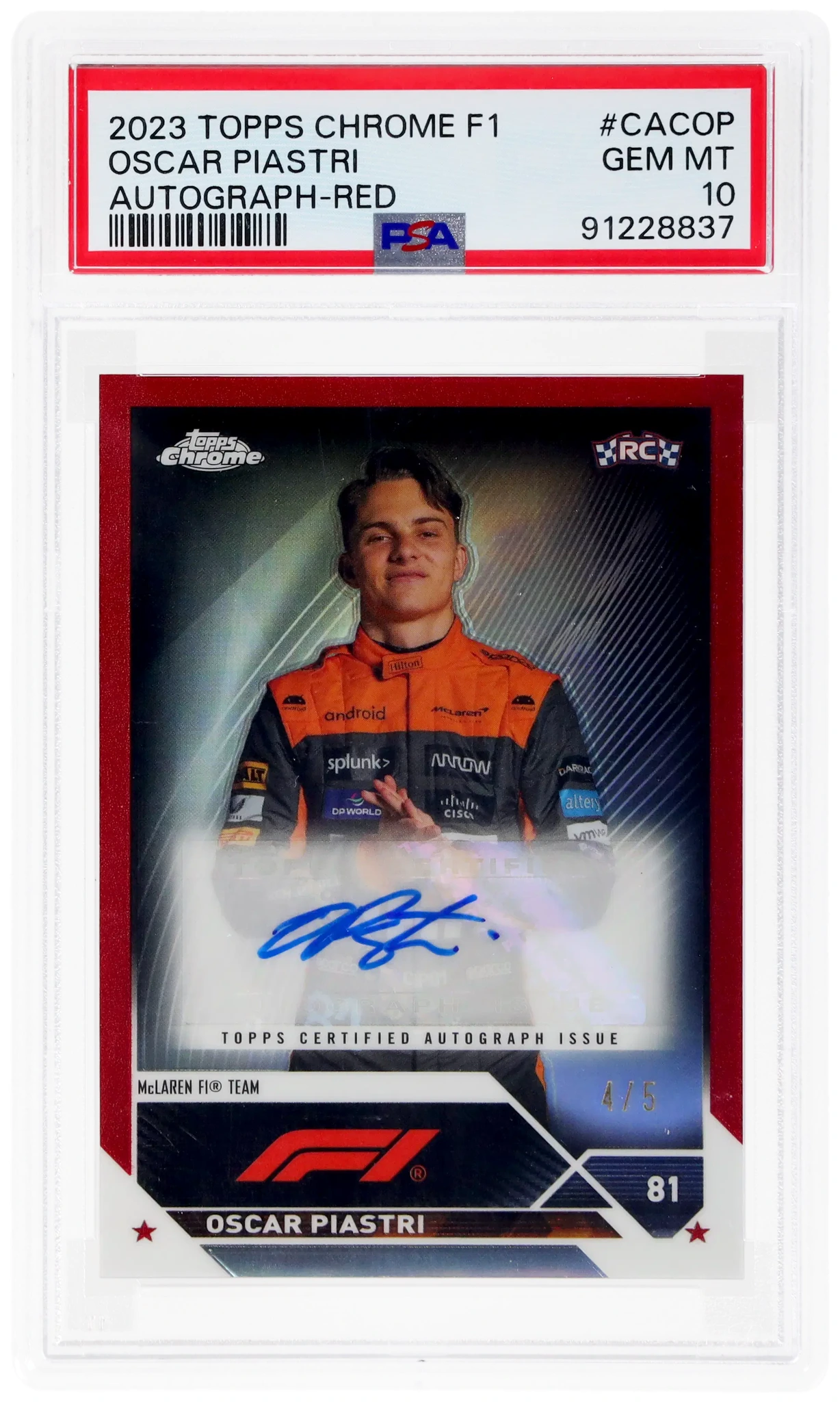 PSA10 Topps F1 #41 19/99 Piastri 2024 2023 Topps Chrome F1 Oscar 