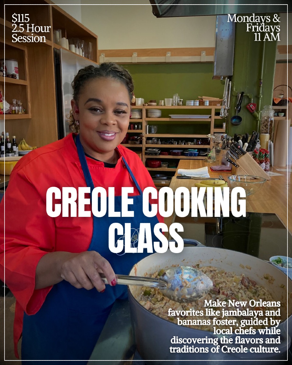 Vibrant 'Cooking with Jazz New Orleans' poster. Has a fun scene