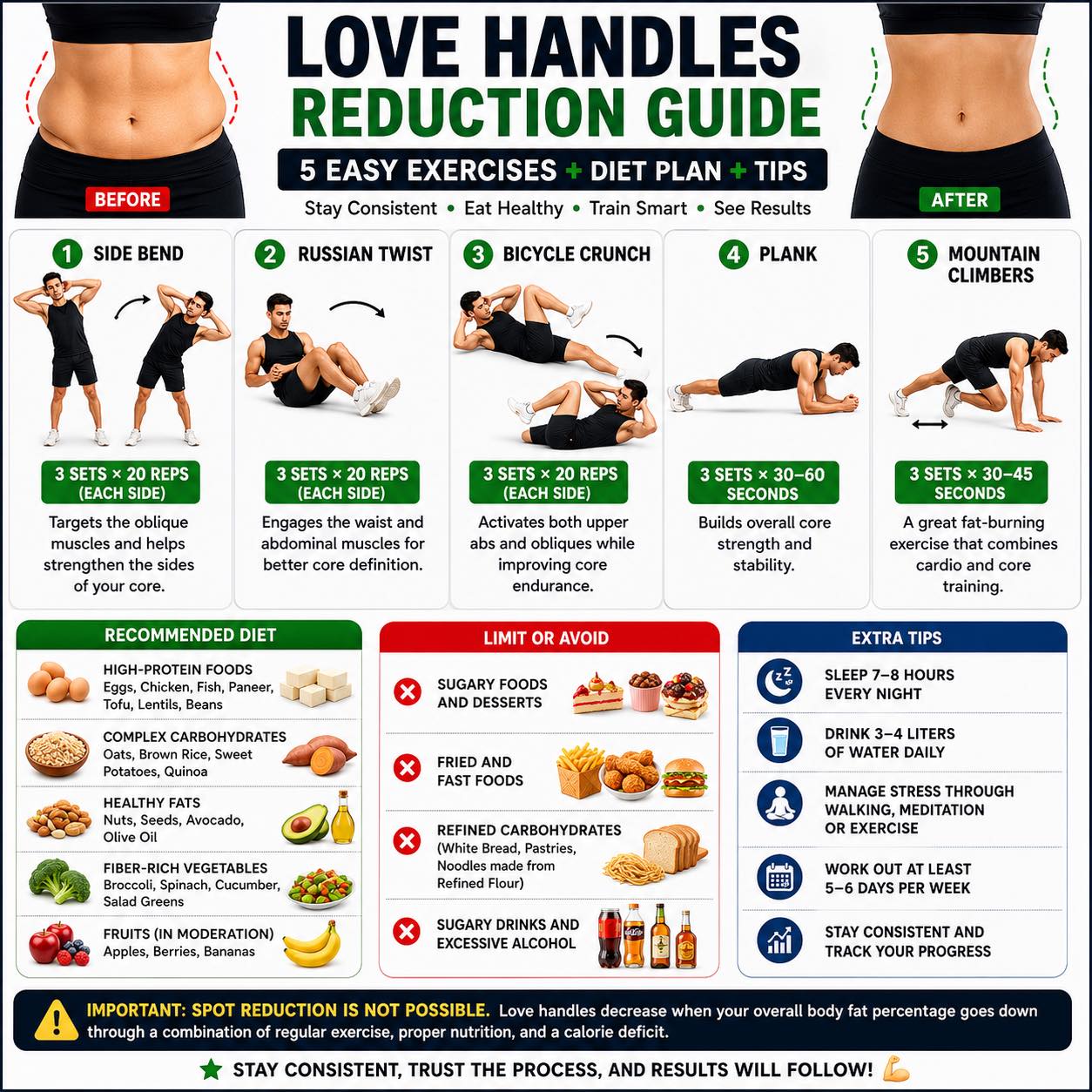 Love Handles Reduction Guide and Waist Slimming Infographic