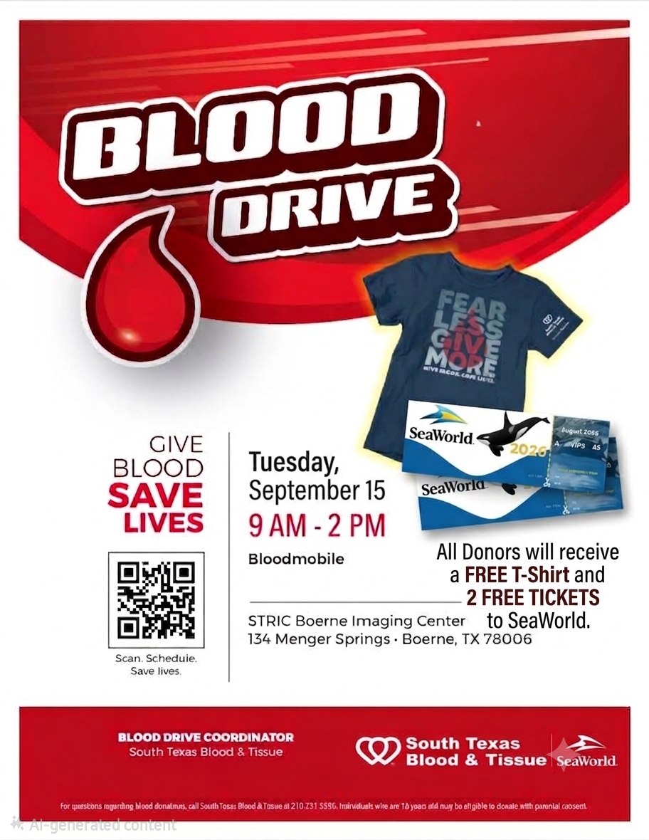 【未開封】Oh The Blood – This World Needs No～ Mobile blood drive in Boerne on September 15th with free SeaWorld