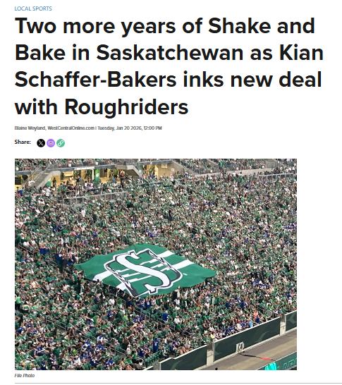 West - 💚💛 Two more years of “Shake & Bake” in Saskatchewan! 💛💚 Rider ...