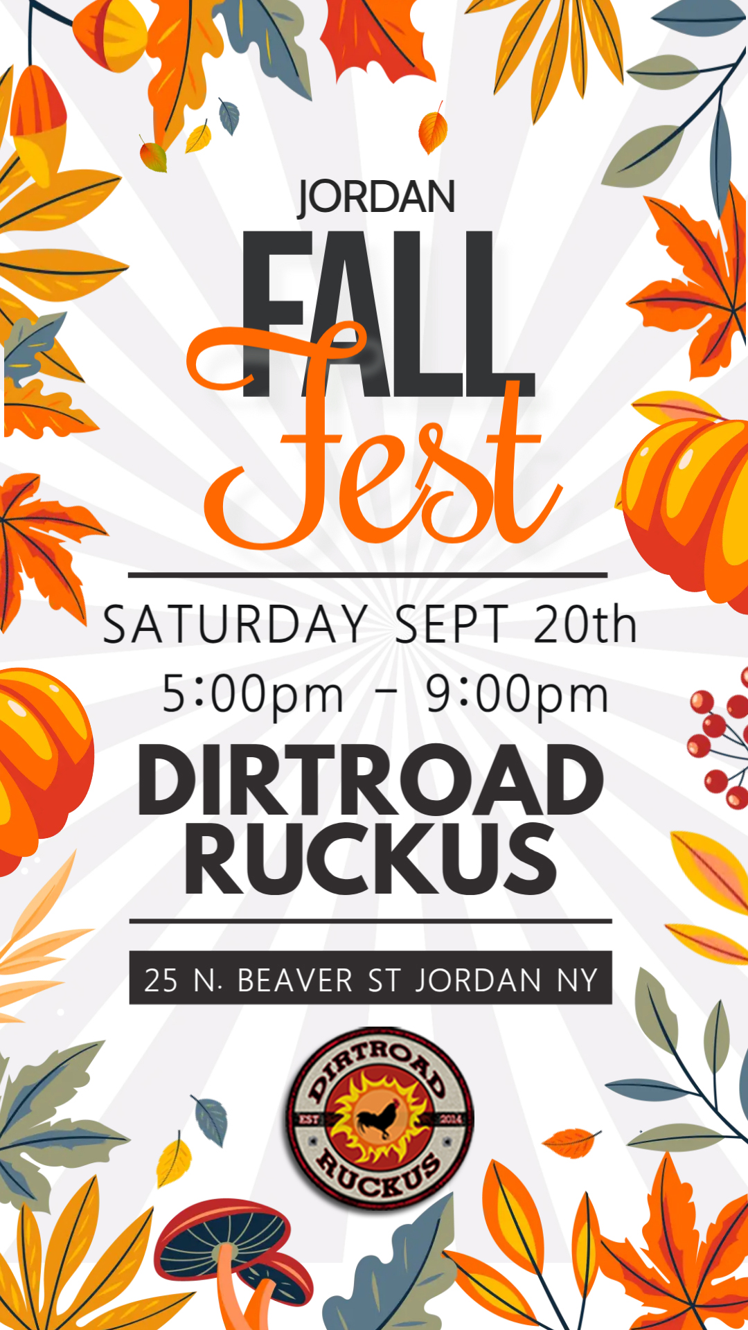 Dirtroad Ruckus at Jordan Fall Fest in Jordan NY 5pm-9pm