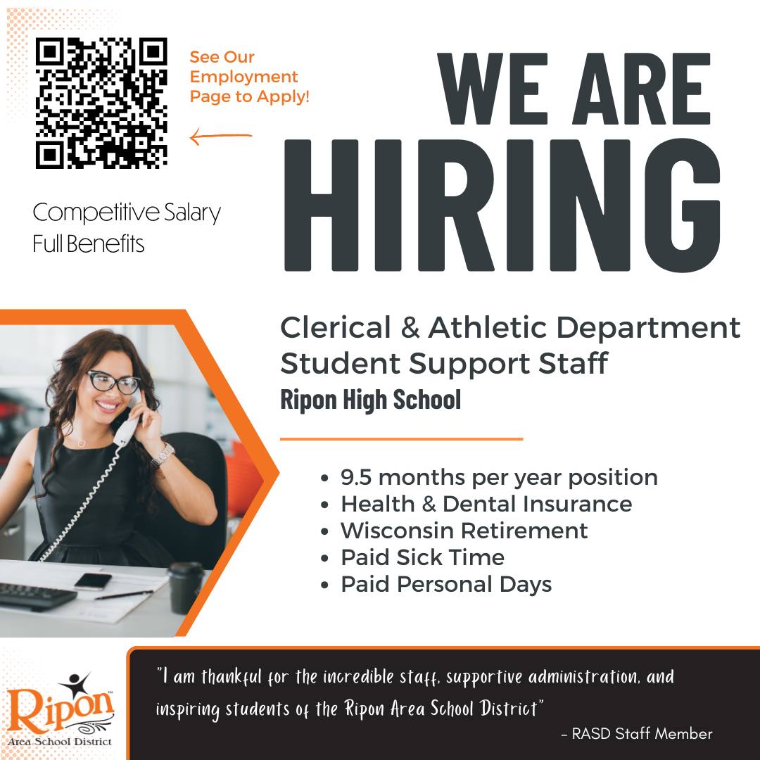 WE ARE HIRING! We have a... - Ripon Area School District | Facebook