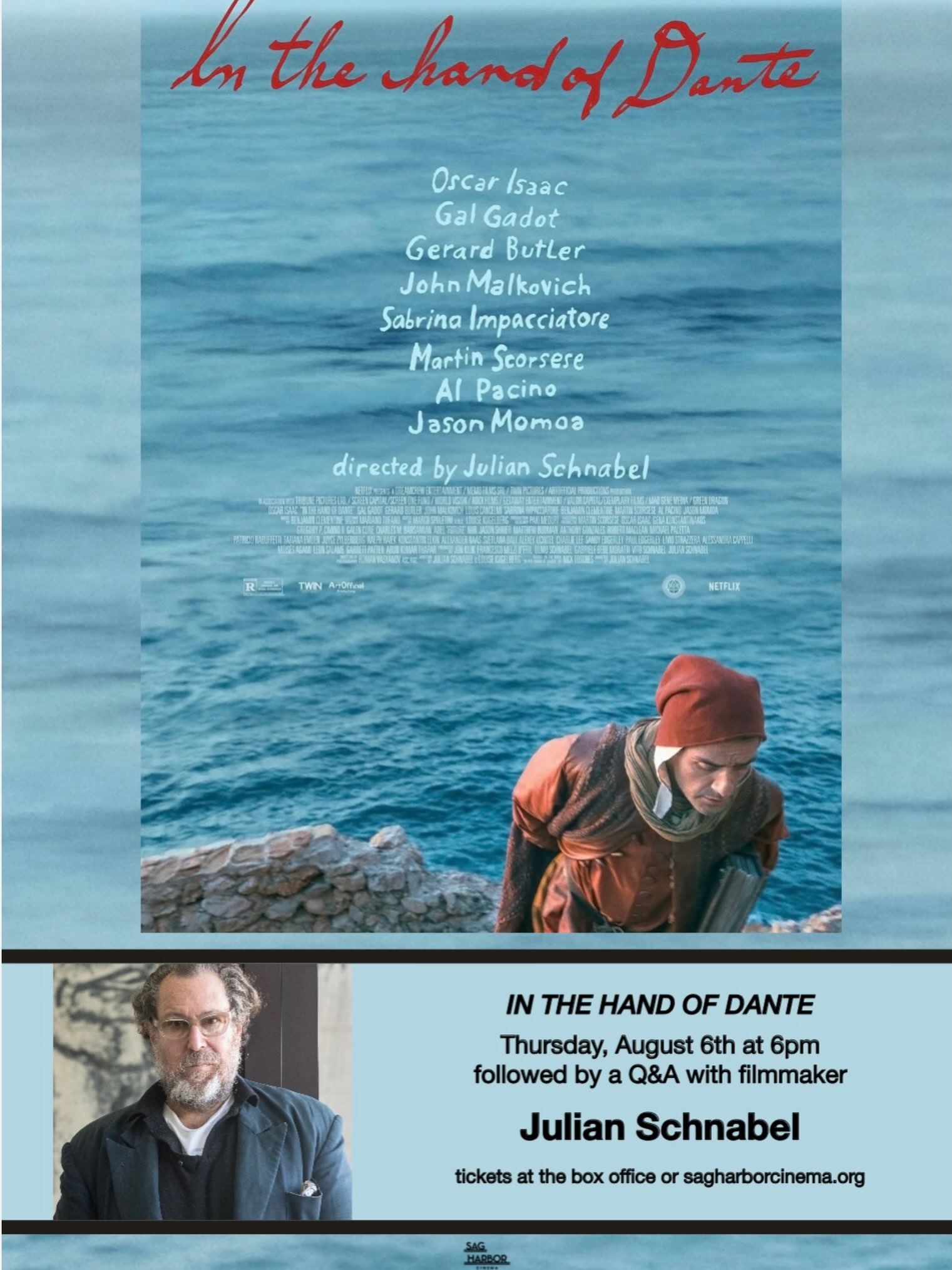 Julian Schnabel's new film In the Hand of Dante screening and Q&A