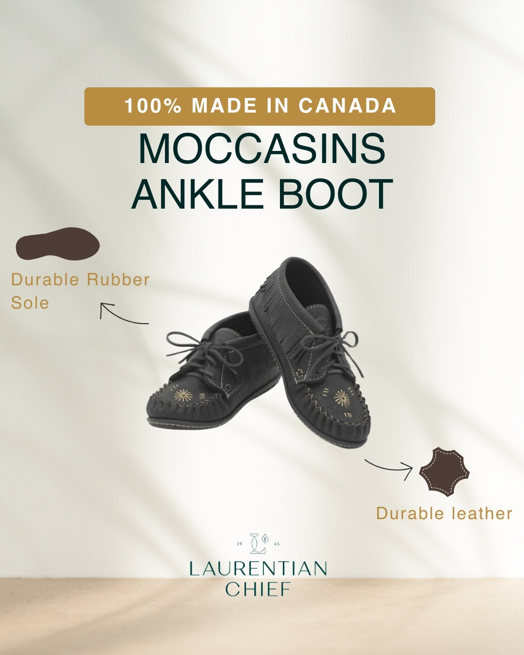 Laurentian Chief Ankle Boot, Insole, Inca Embroidery, Black Rubber...