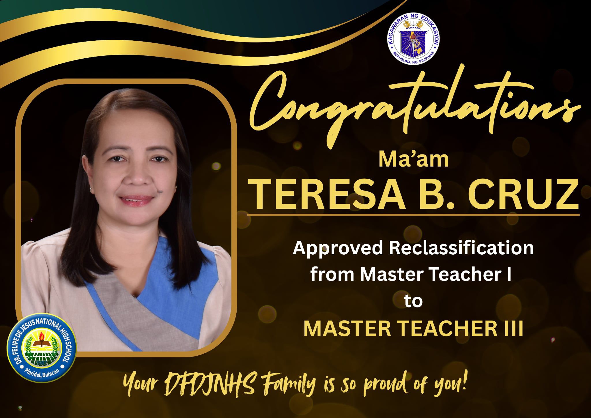 Dr. Felipe de Jesus National High School proudly congratulates Ma’am ...