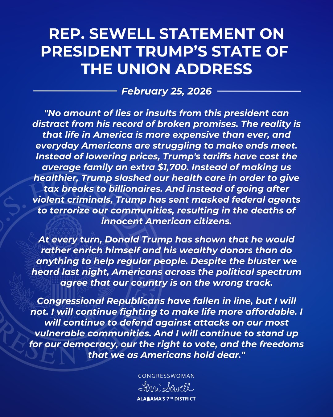 Rep. - My statement on President Trump's State of the Union Address. # ...