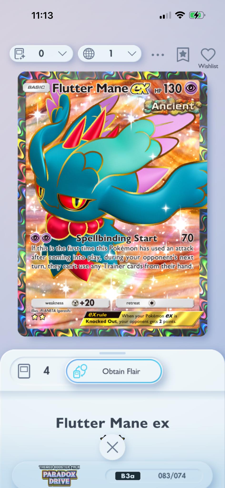 flutter mane ancient pokemon card AR perfect for serious collectors and enthusiasts of the Pokmon Trading Card Game. Flutter Mane 096 - Reverse