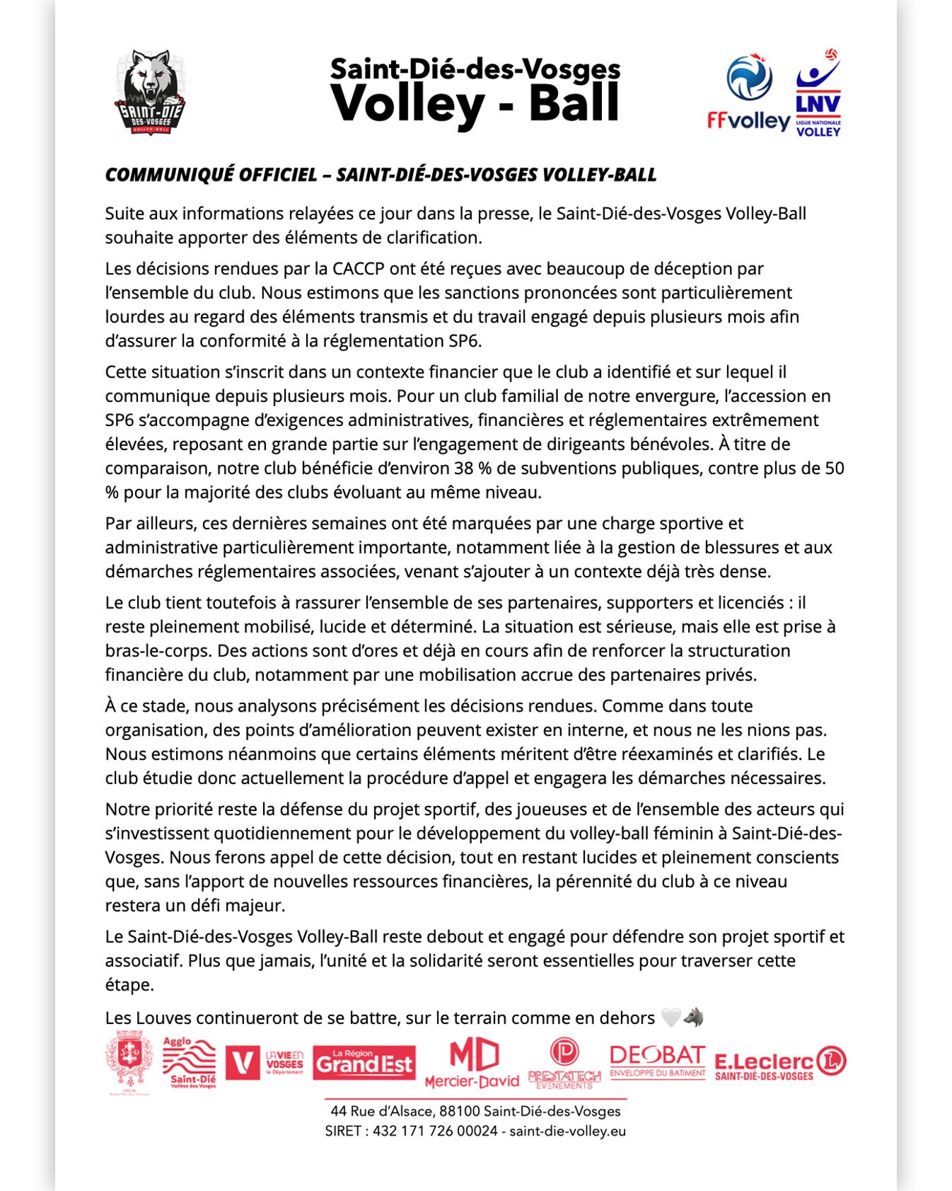 Saint-Dié - 🔴 COMMUNIQUÉ OFFICIEL – SAINT-DIÉ-DES-VOSGES VOLLEY-BALL ...