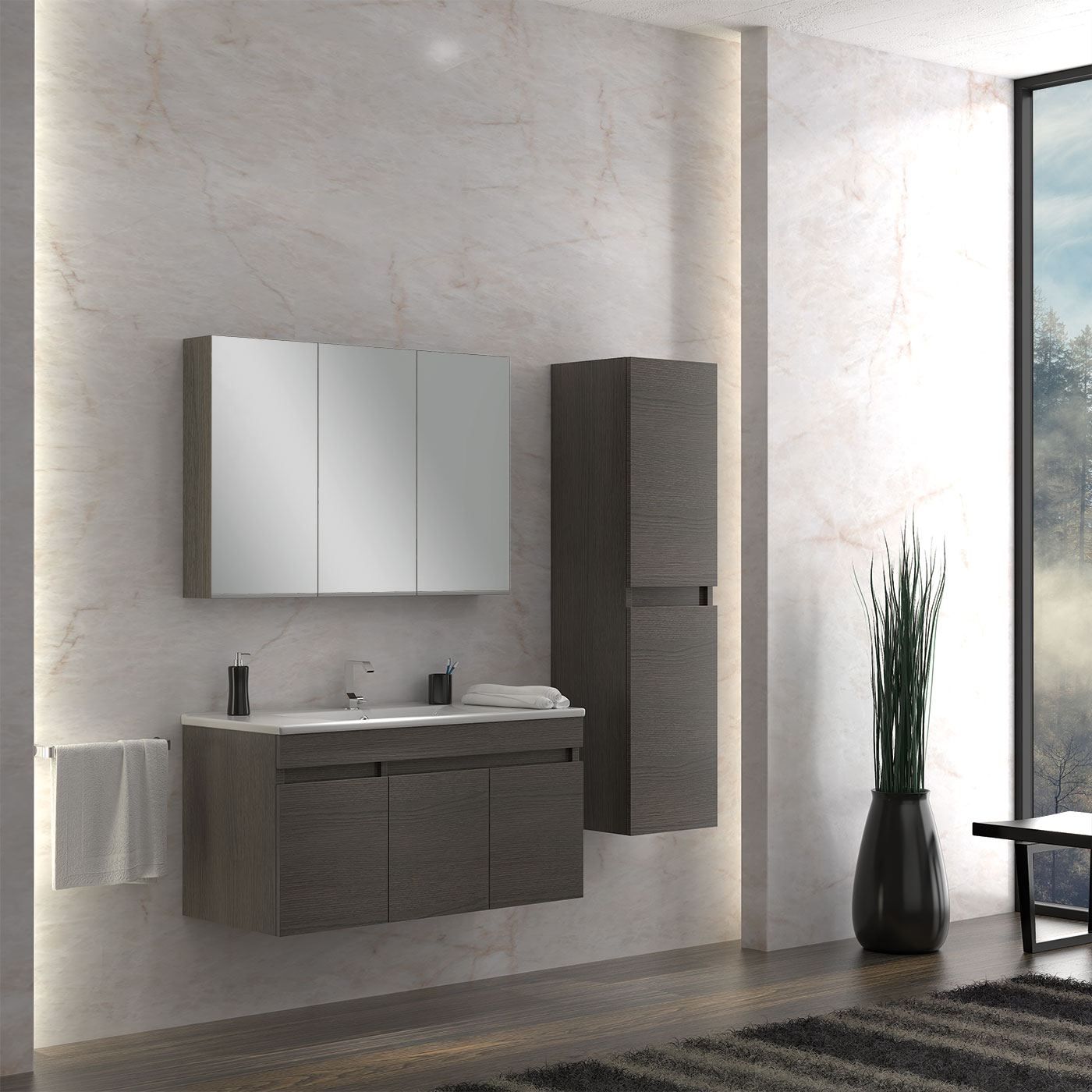 Vanité - 🔥Defne 40″ Chêne Anthracite, Ensemble meuble-lavabo mural 🔥 ...