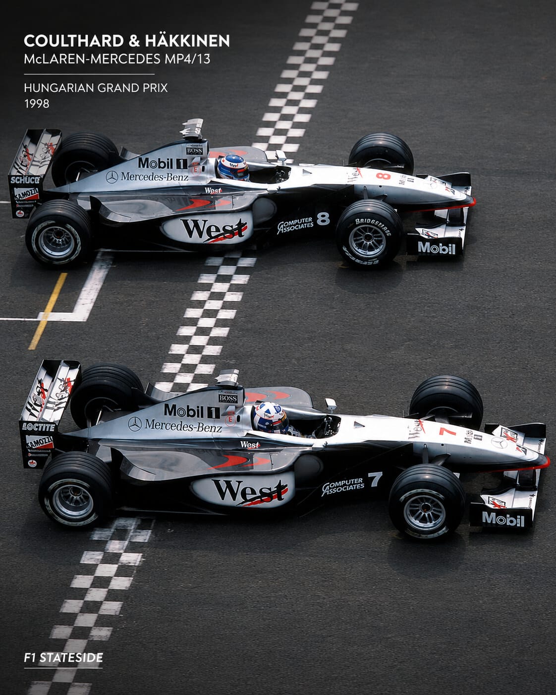 Two McLaren-Mercedes MP4/13s, side by side, and one of the most