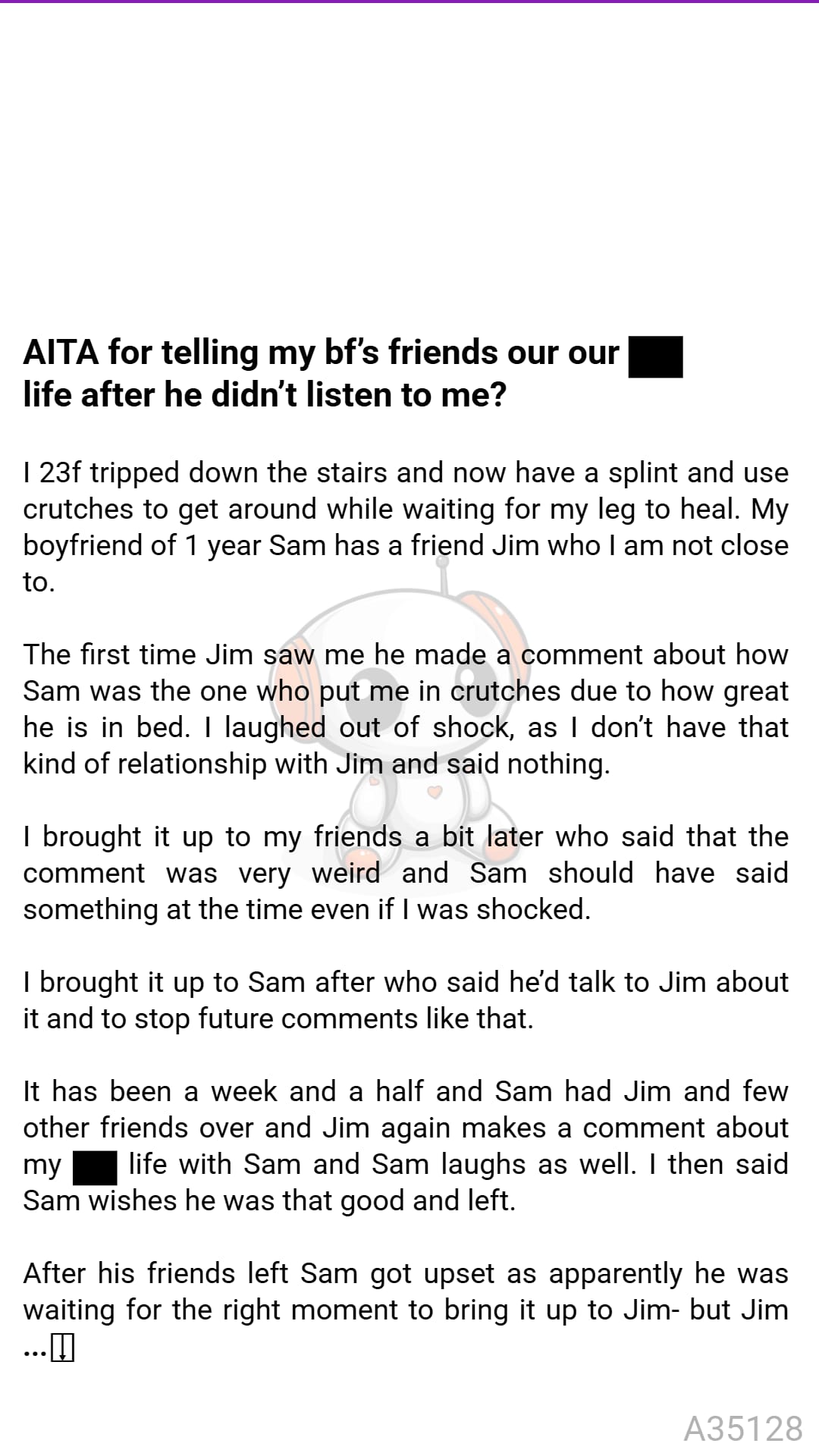 Read - AITA for telling my bf’s 💥 friends our 😆 our s__ life after he ...