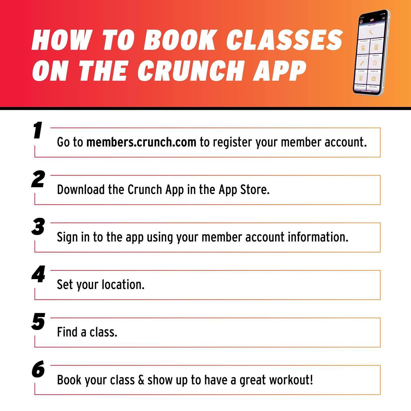 Crunch - How do you reserve a spot in a class ahead of time?🔥🥳⁣ Be sure ...