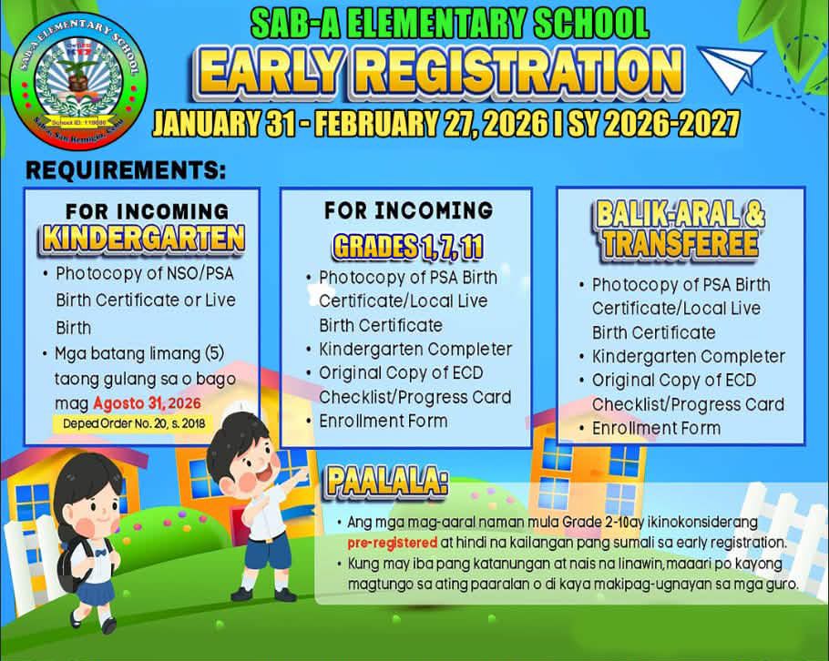 📣 EARLY... - Sab-a Elementary School - DepEd Region 7 | Facebook
