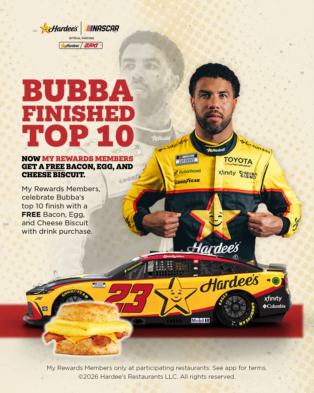 A top 10 finish for Bubba Wallace means My Rewards Members can