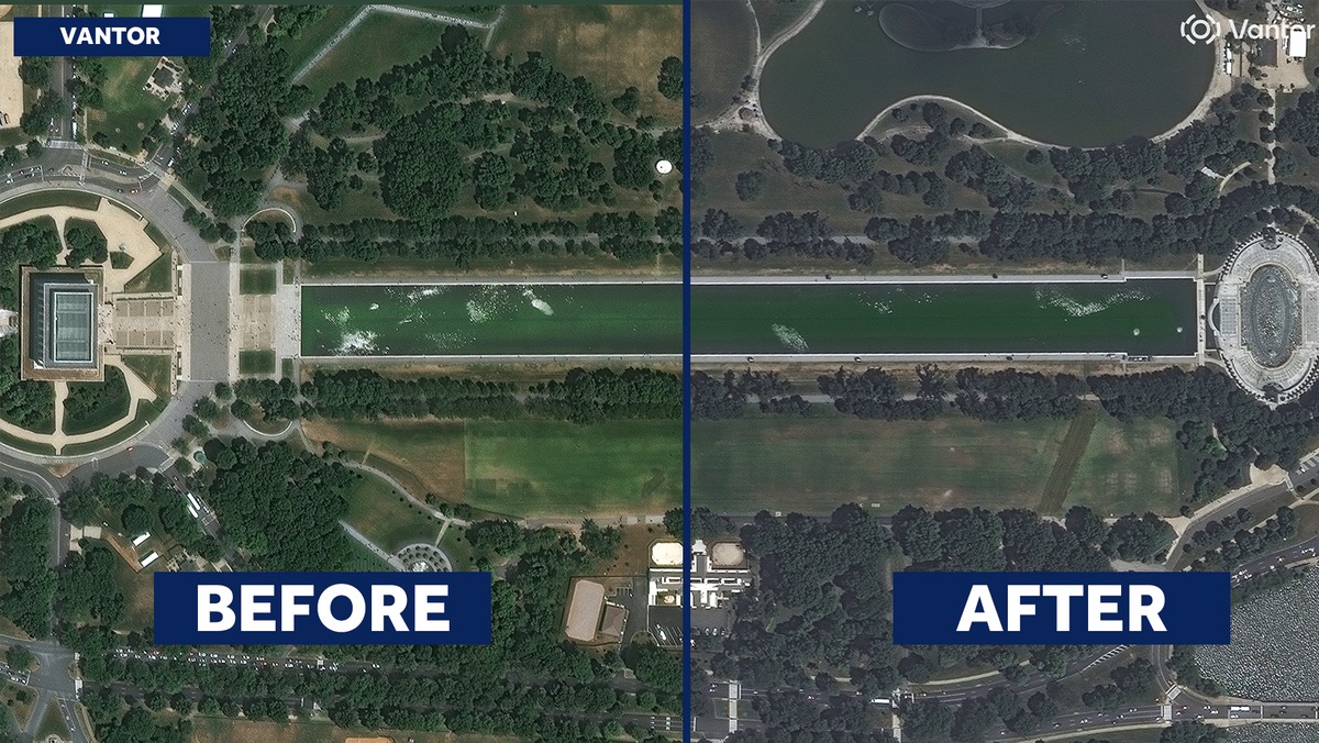 Before-and-after satellite images give a bird's-eye view of the