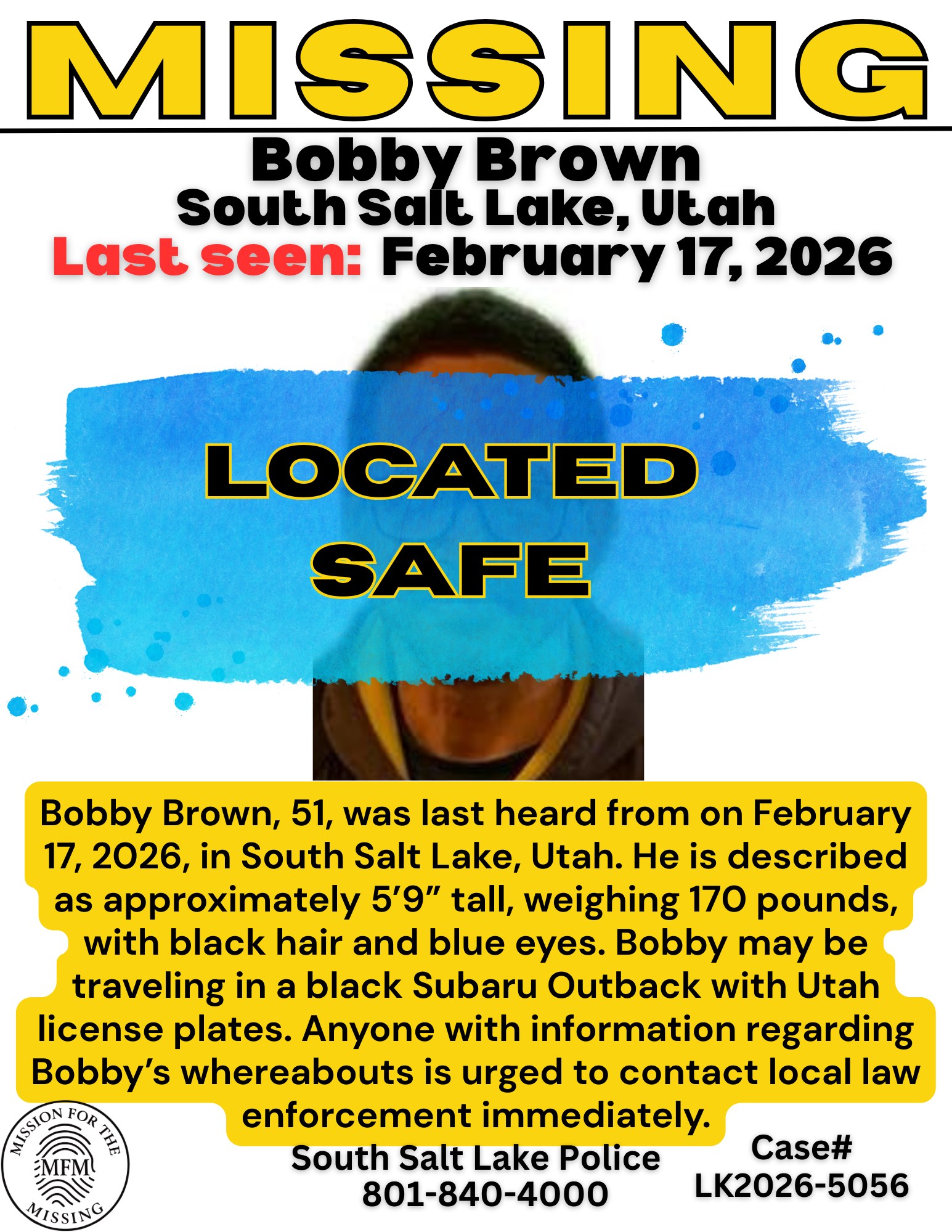 Tactical - UPDATE - Bobby has been located and is safe. Thank you all ...